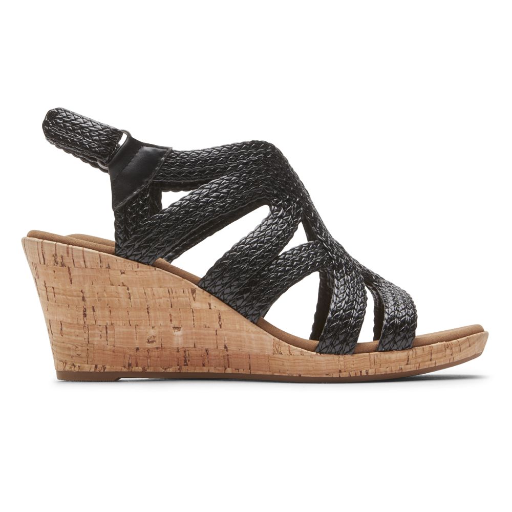 Rockport Women's Briah Braided Wedges Sandals - Black - USA (1024YTHCJ)